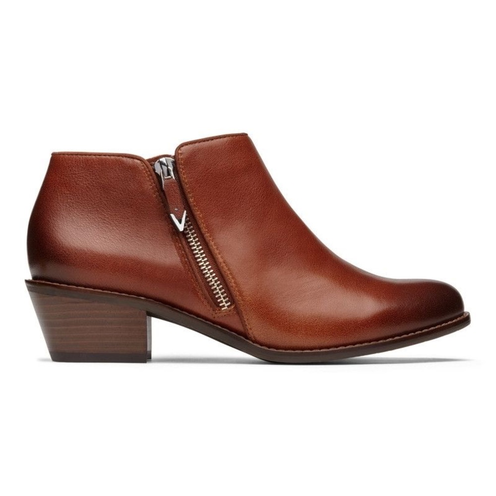 VIONIC Jolene Burnished Water Resistant Leather Ankle Zip Booties Size 9